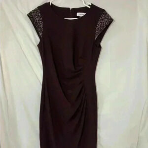 Calvin Klein Black Midi Dress with Silver Accents